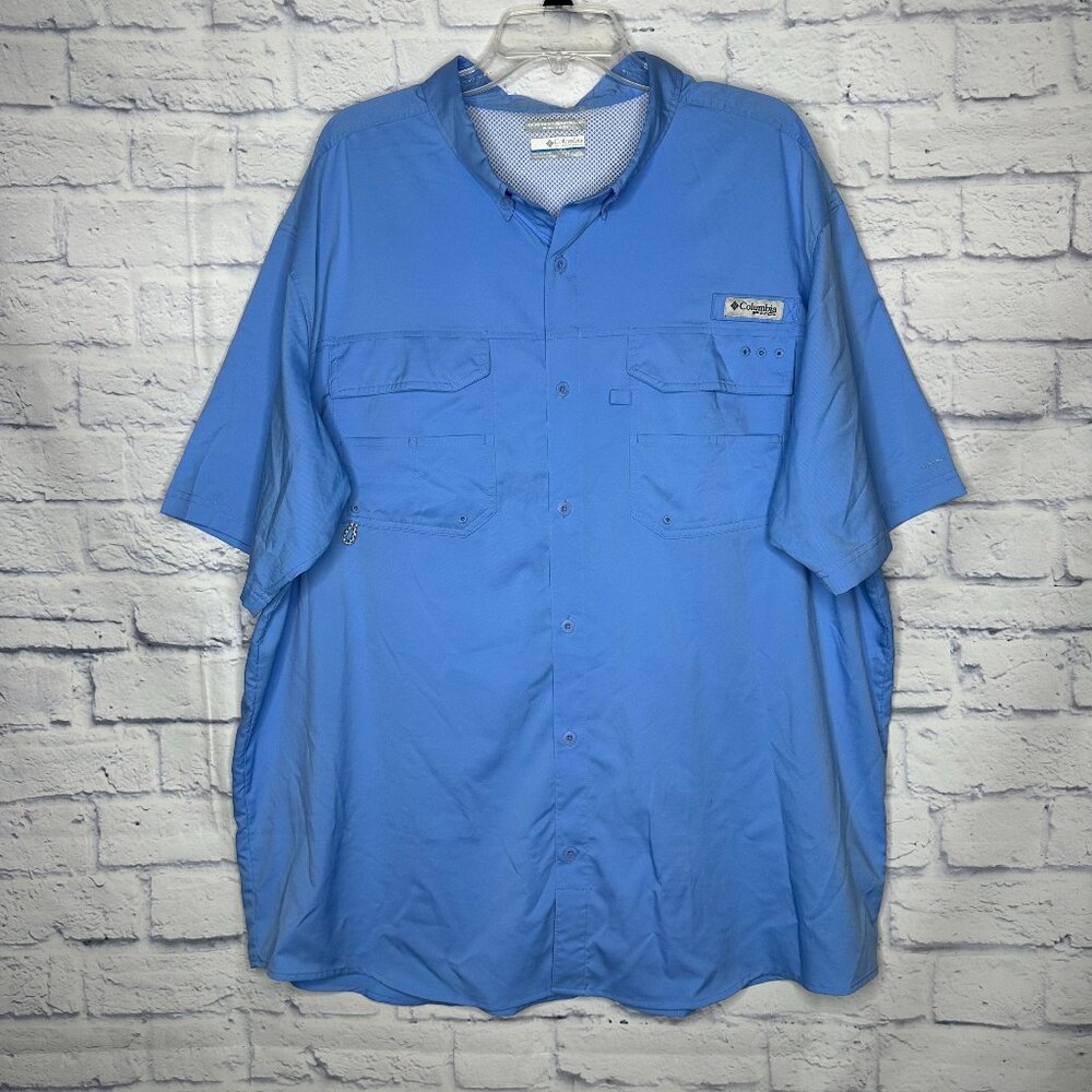 Columbia PFG Blue Short Sleeve Shirt Omni-Shade UPF 40 - Mens 2XL